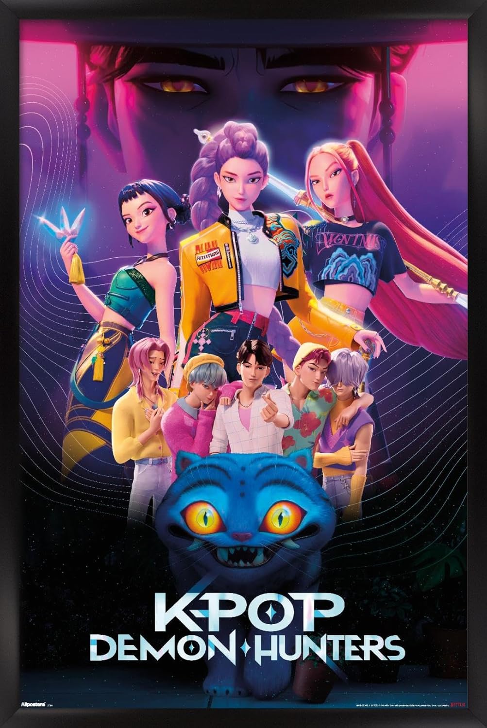 Netflix KPop Demon Hunters Wall Poster - Black Framed Group Art, 22.4L x 14.7W