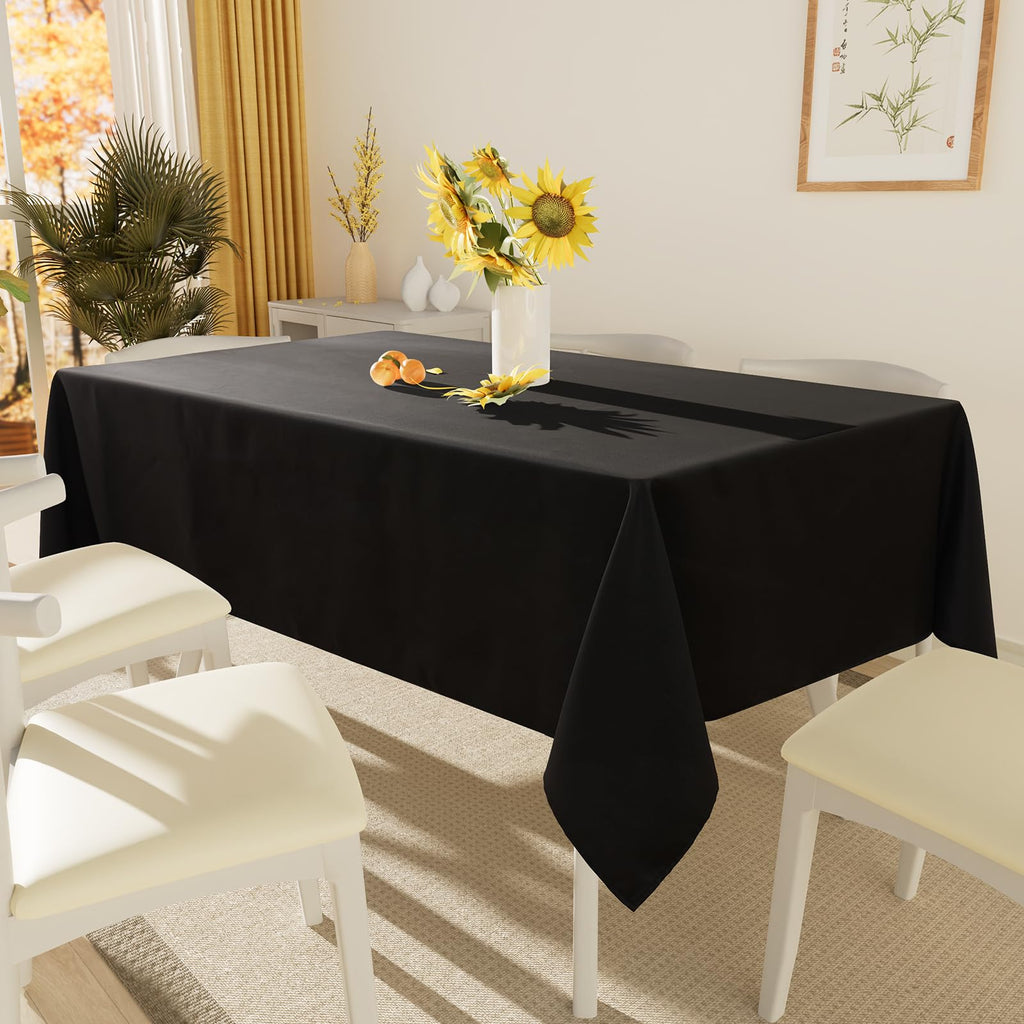 Smiry Rectangle Table Cloth, Waterproof Anti-Scratch Polyester Tablecloth, Decorative Washable Fabric Table Cover for Dining, Buffet, Parties and Outdoor, 52x70, Black