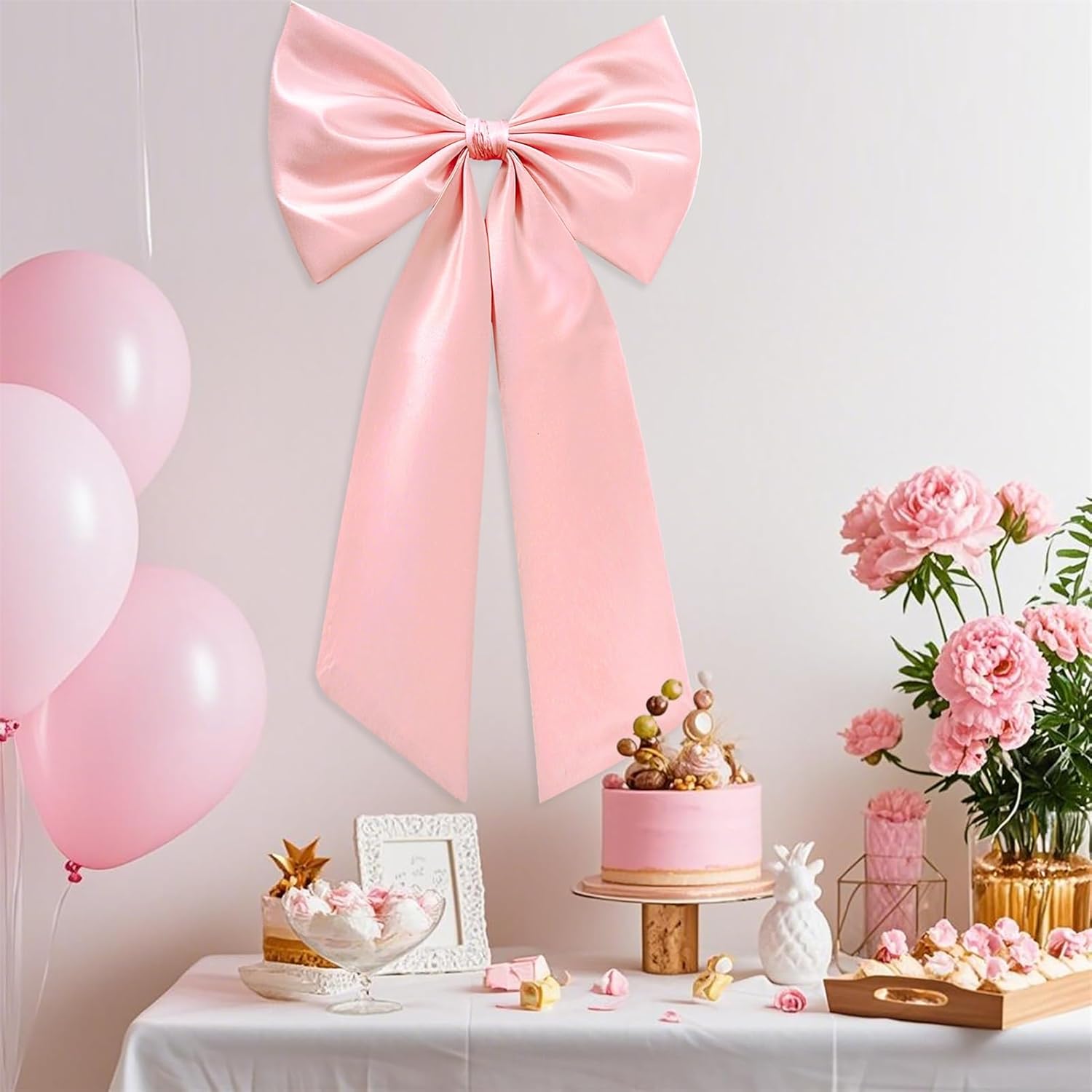 Skiennix Large Pink Bow - Elegant Ribbon Décor for Baby Showers & Weddings | Perfect for Parties