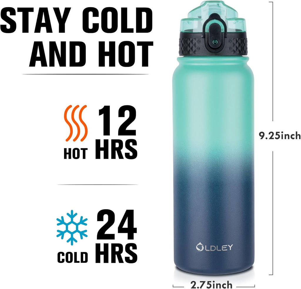 Oldley Insulated Water Bottle - 20oz Stainless Steel with 3 Lids, Fruit Strainer & Leak-Proof Design