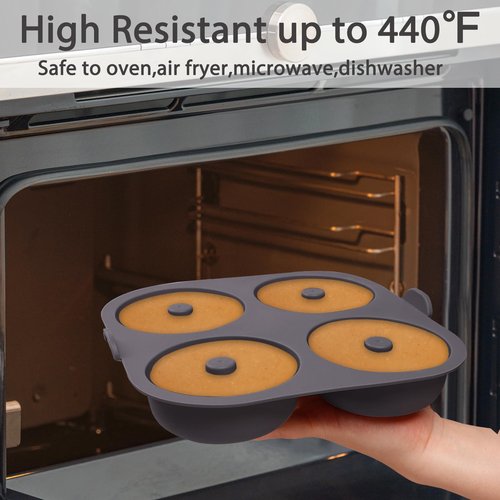 Fchil Silicone Doughnut Molds for Air Fryer, Set of 2, 8-Cavity Non-Stick Donut Pans with Carrying Handle, Doughnut Bagel Baking Tin for Muffins Cake, Dishwasher Safe, Grey