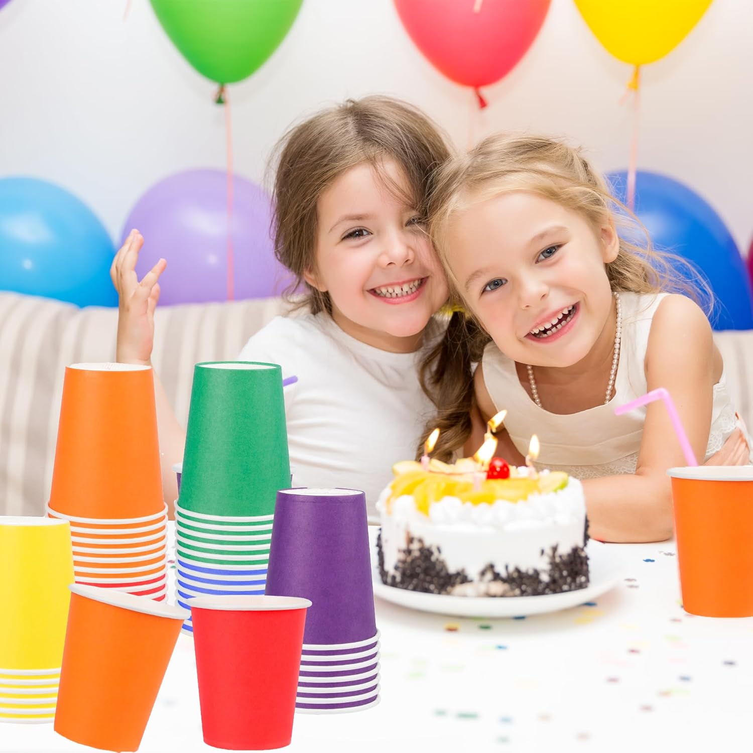 Rainbow Paper Cups by [Brand Name] - 120-Pack 9 Oz Disposable Colorful Party Cups for Birthdays & Events