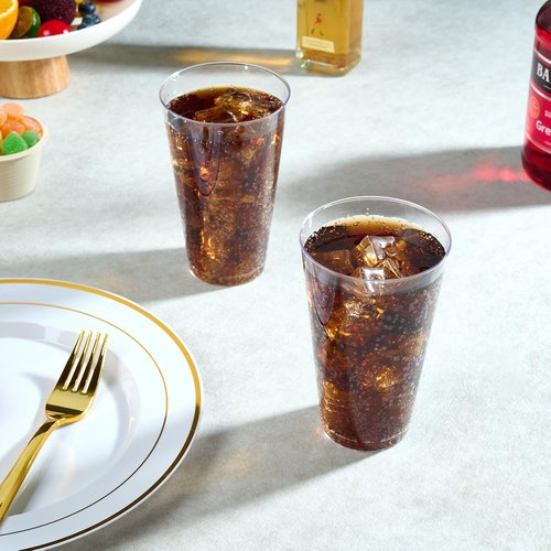 FOCUSLINE 16 oz Clear Plastic Cups - 200 Pack Heavy-Duty Disposable Party Cups for Events & Holidays