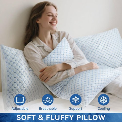 Yagamo Cooling Bed Pillows for Sleeping Set of 2, Shredded Memory Foam Pillows for Bed Queen Size 2 Pack, Adjustable Cool Pillow for Side, Back and Stomach Sleepers Neck Supportive