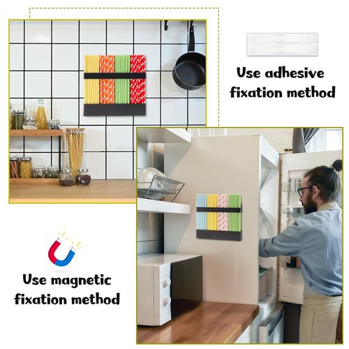 Magnetic Straw Holder for Cabinet Door - Compact Straws Storage Container with Double Sided Adhesive - Drinking Reusable Straws Dispenser for Kitchen Fridge Cupboard