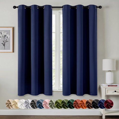 MIULEE Navy Blue Blackout Curtains - Thermal Insulated Room Darkening Drapes, 63 Inches Long, 2 Panels