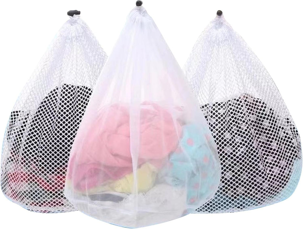 Skiennix Jumbo Mesh Laundry Bags - 3Pcs Set for Delicates, Bed Linen & Toys | Sturdy Drawstring Closure (XXL 28 x 26 Inches)