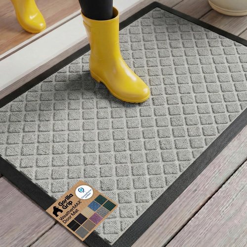 GORILLA GRIP Waterproof All-Season Doormat - Natural Rubber, Stain & Fade Resistant, 23x35, Light Gray