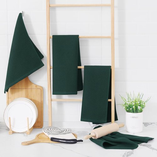 Homaxy 100% Cotton Kitchen Dish Towels - Ultra Soft & Absorbent Quick Drying | 13 x 28 Inches, 12-Pack, Blackish Green