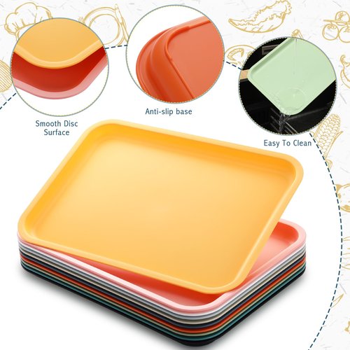 Maxdot 40 Pcs Cafeteria Trays, 9" x 12" Plastic Fast Food Serving Tray, Rectangular Stackable Standard Cafeteria Trays Serving Platter for School Kitchen Party Dining Restaurant Grill (Colored)
