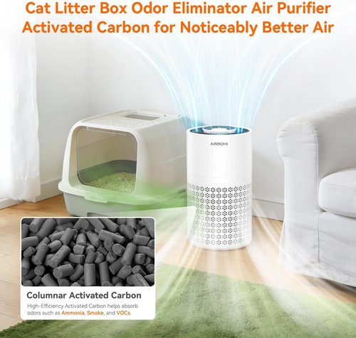 AIRROMI Air Purifier - HEPA 3-in-1 Filter for Pets & Allergies | Covers Up to 990 Ft², Quiet 360° Design, White