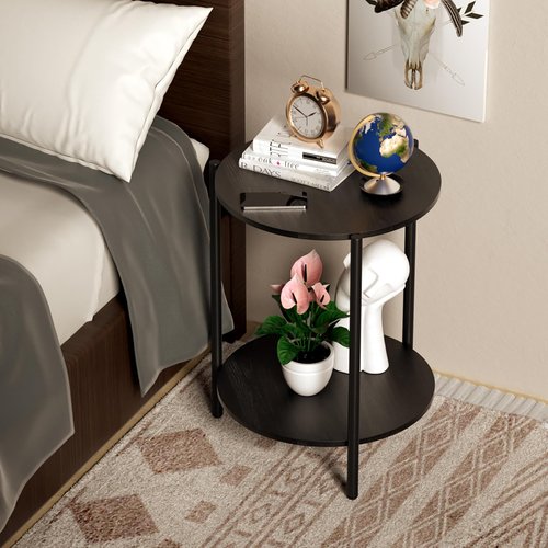 Kasrikly Round Side Table, 2-Tier Circle End Tables with Storage Wood Rustic Small End Tables Farmhouse Side Table for Living Room Bedroom Balcony Small Spaces