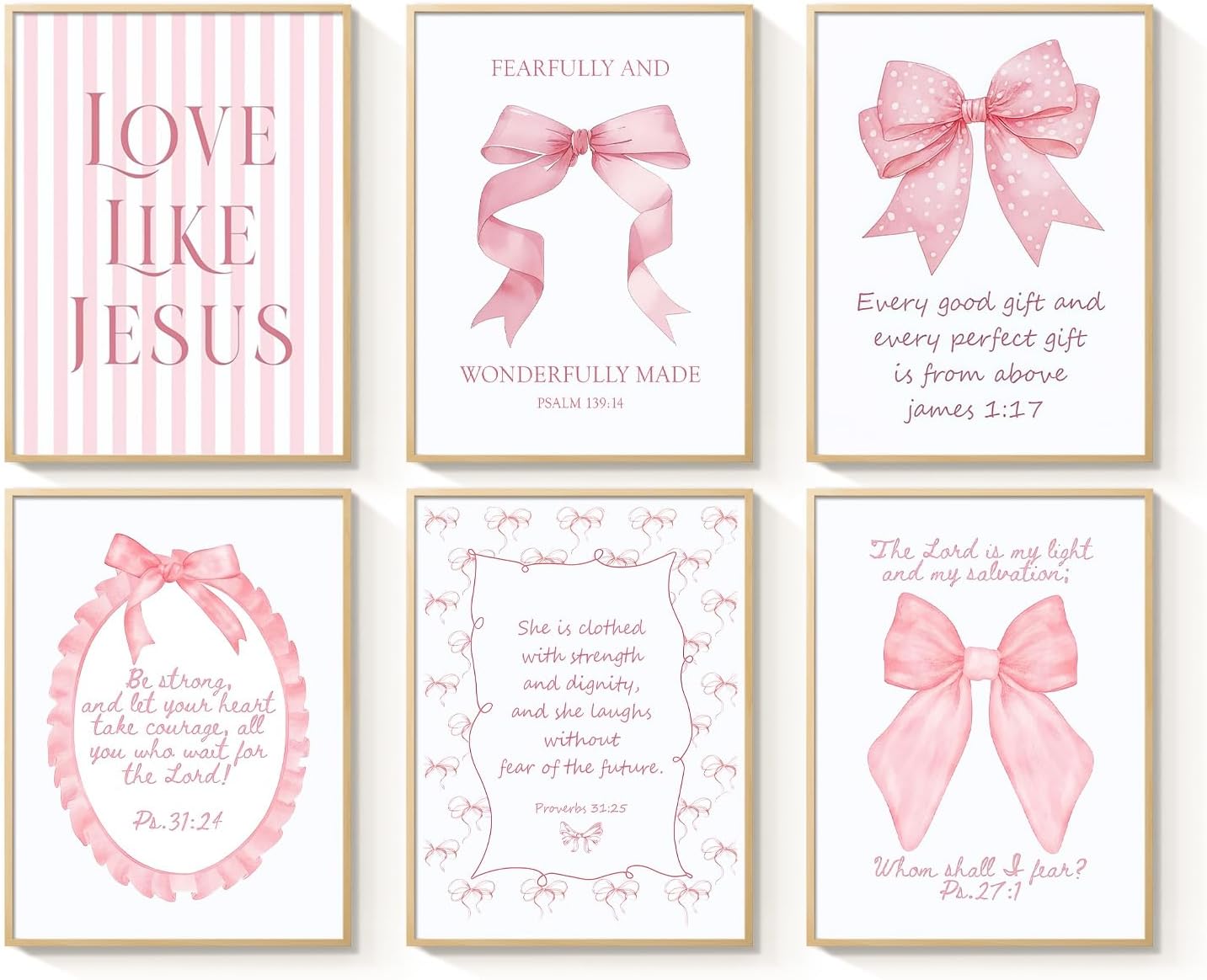 Skiennix 3-Piece Pink Bows Wall Art - Cute Bible Verse Decor for Girls' Rooms | 8x10 Inch Prints