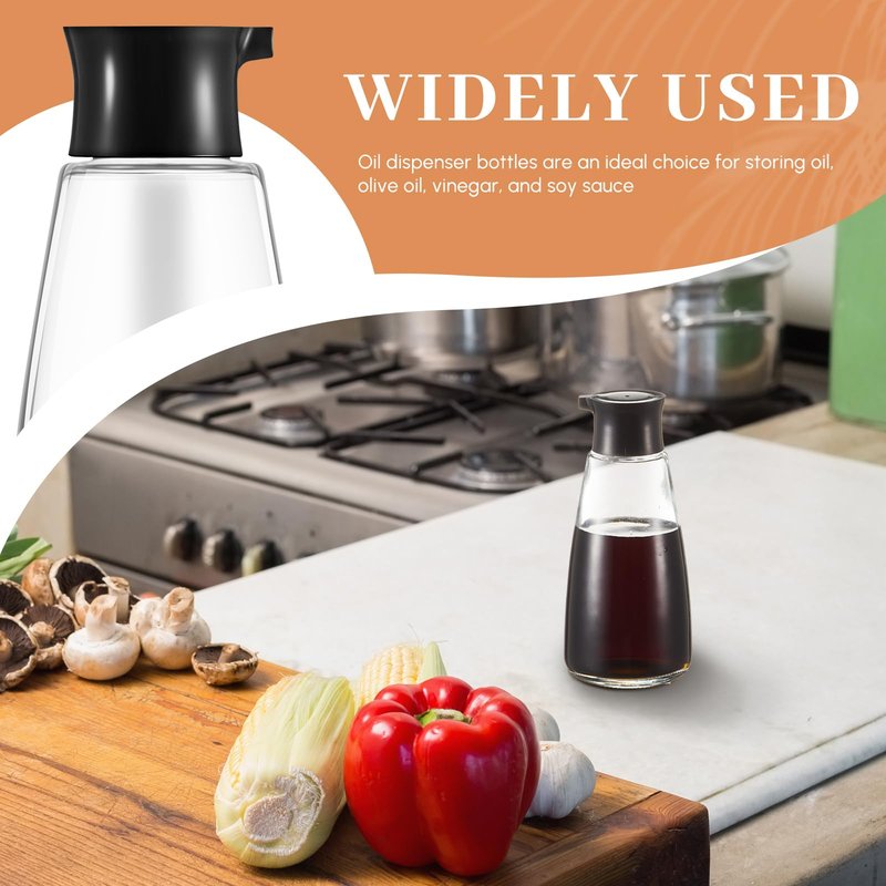 LOYIM 1 Pcs 9.6 oz Cruet Dispenser for Olive Oil Vinegar Soy Sauce Dispenser Bottle Glass Soy Sauce Container Oil Bottle for Kitchen Cooking Barbecue(Black)