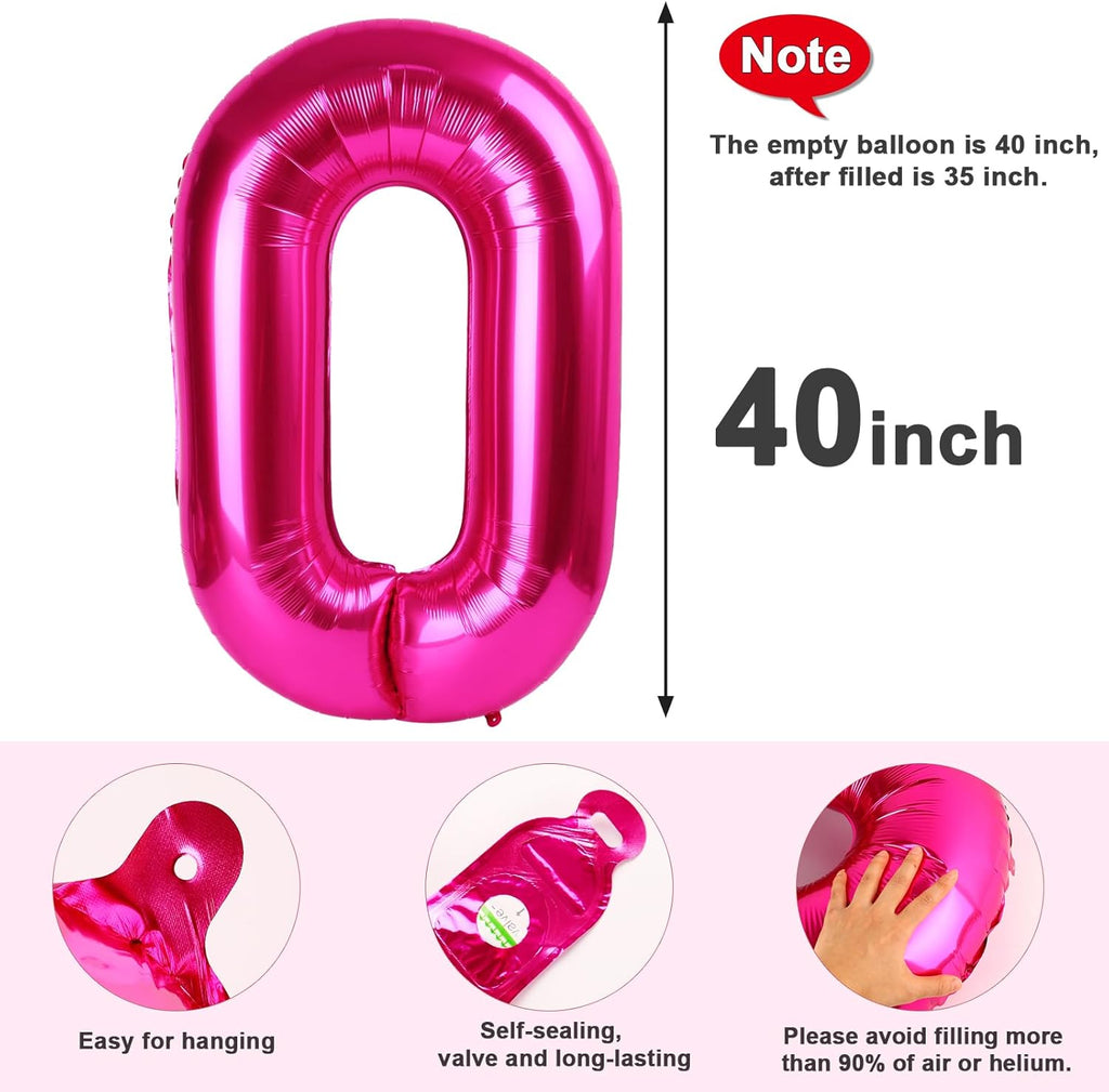 Number 0 Balloons - 40 Inch Hot Pink Birthday Decorations for All Ages | Perfect for Weddings & Baby Showers