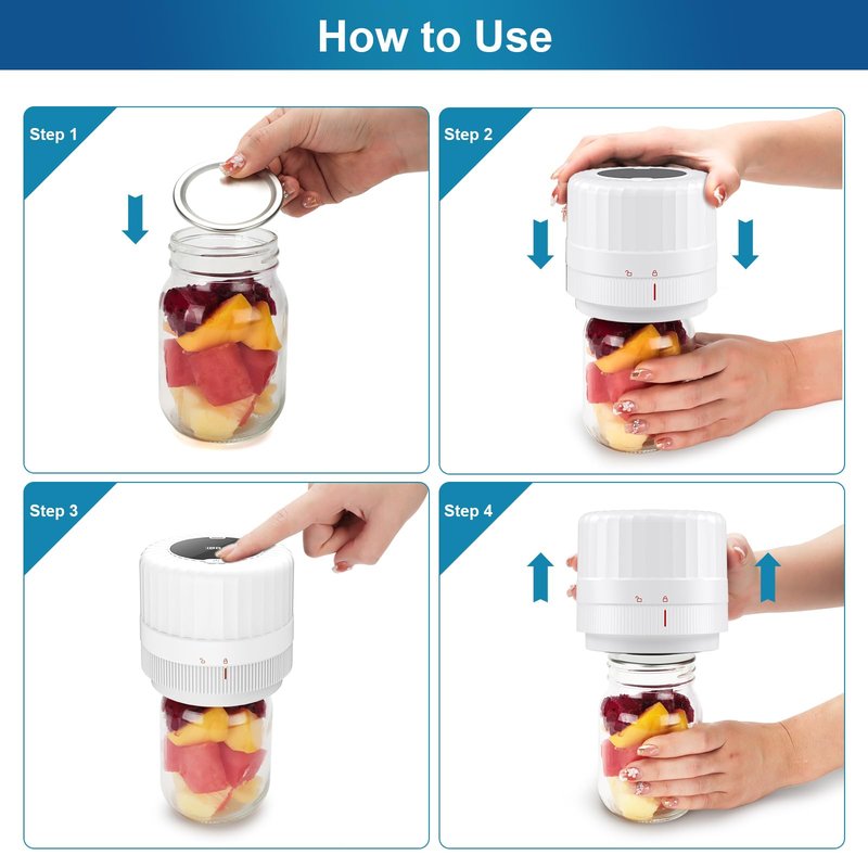 Electric-Mason-Jar-Vacuum-Sealer, Automatic Wide Mouth and Regular Mouth Mason Jar Vacuum Sealer Kit, VP06+ Vaccum Sealer for Jars with Opener & 5 Pairs of Lids (White)