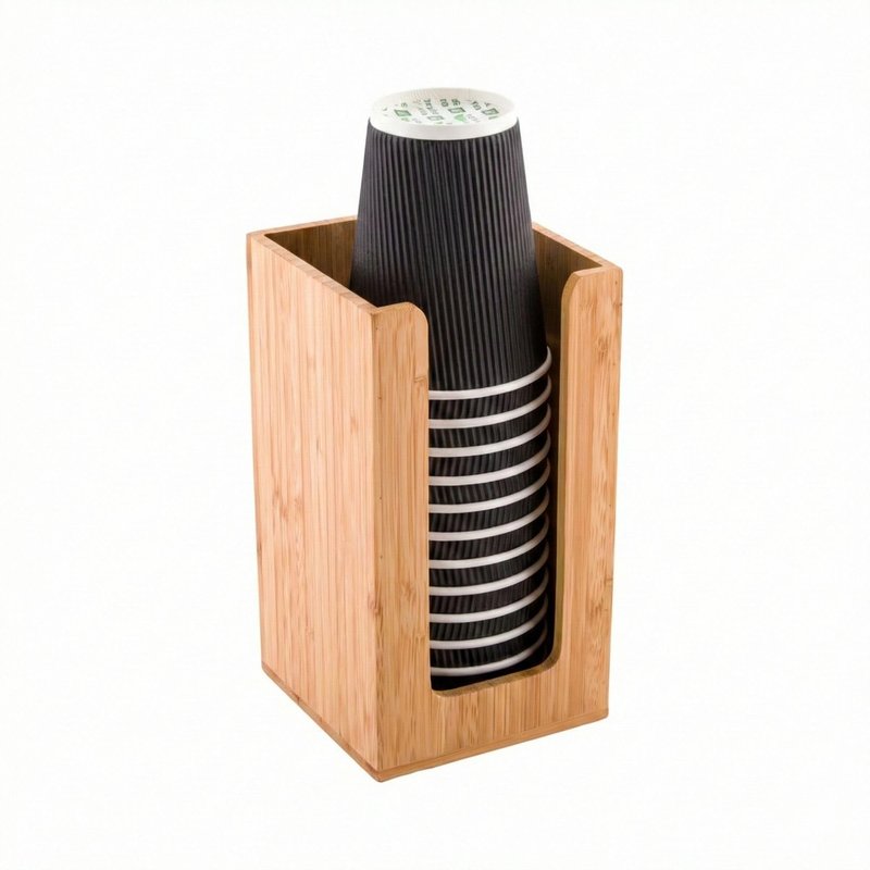 Restaurantware-4.5 x 8 Inch Coffee Cup Dispenser, 1 Countertop Cup Lid Organizer - Holds Cups/Lids/Napkins Up To 3.75 Inch in Diameter, Compact, Bamboo Cocktail Napkin Holder, For Bars or Offices,