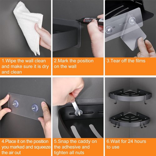 DUFU Adhesive Corner Shower Caddy - No Drill Rust-Proof Aluminum Organizer | 2-Pack Black