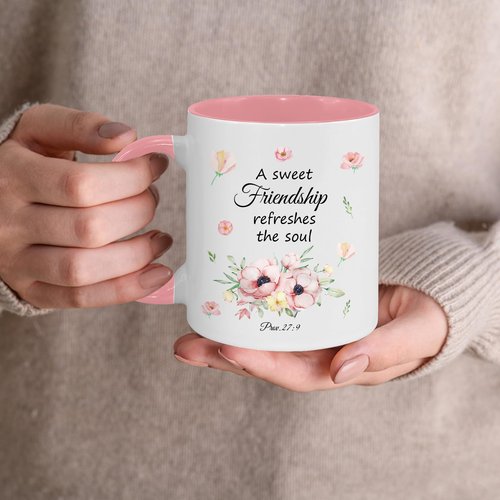 Christian Gifts for Women Friendship Mug 11Oz, Friend Easter Gift, Cute Mug for Women with Bible Verse:A Sweet Friendship Refreshes the Soul Coffee Cup, Galentines Day, Birthday Giftsfor Friends