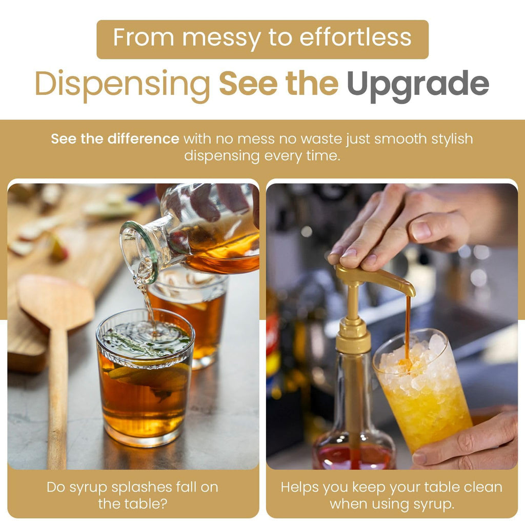 Torani Gold Plastic Syrup Pumps - 2-Pack for 750ml Bottles - Ideal Coffee Dispenser - Not for Glass