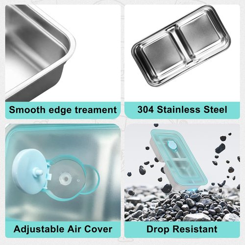 2 Pack Stainless Steel Snack Containers, Reusable Grab and Go Snack Containers with Leakproof Lids, 2 Compartment Food Lunch Meal Container Prep for Travel, Outdoor Camping(Dishwasher Safe)