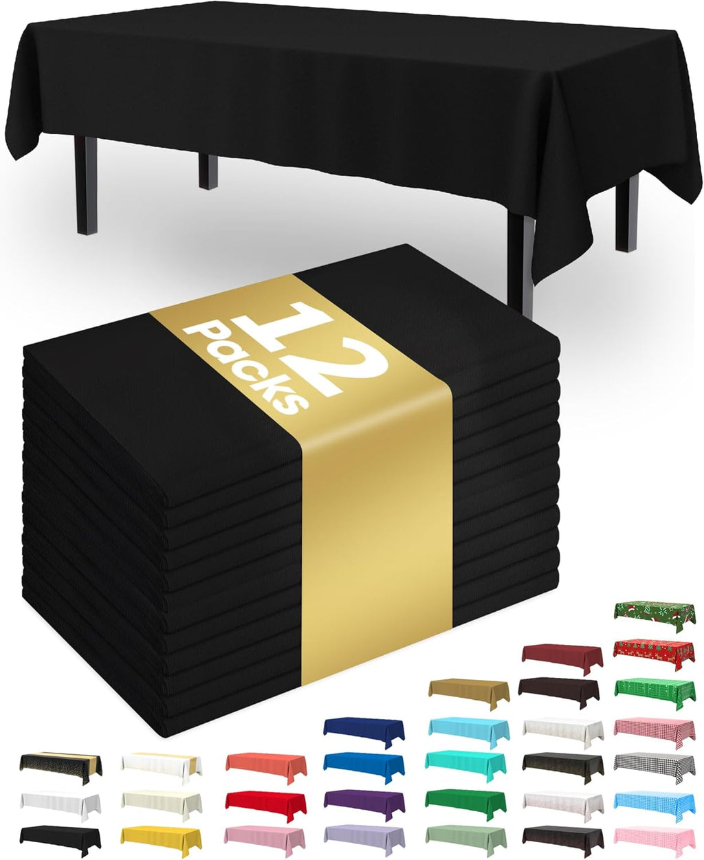 Pureegg Disposable Plastic Tablecloths - 12 Pack, 54 x 108 Inch, Sturdy & Leakproof, White for Parties & Picnics