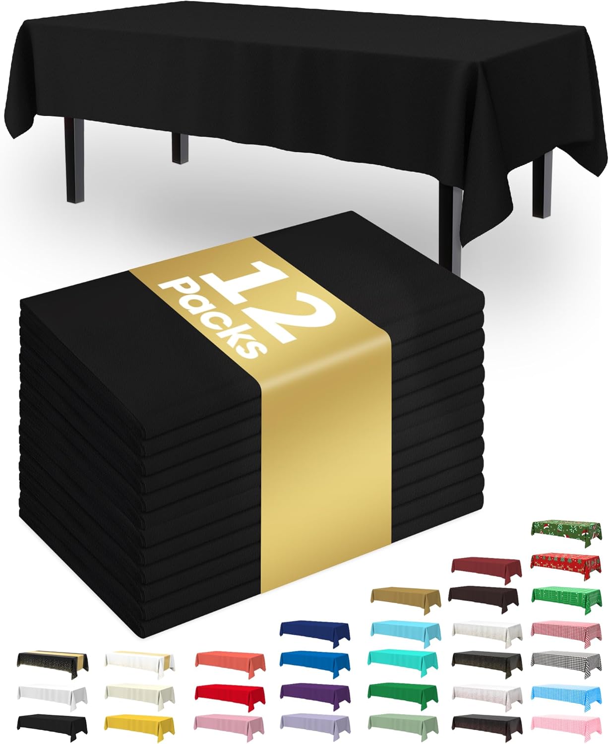 Pureegg Disposable Plastic Tablecloths - 12 Pack, 54 x 108 Inch, Sturdy & Leakproof, White for Parties & Picnics