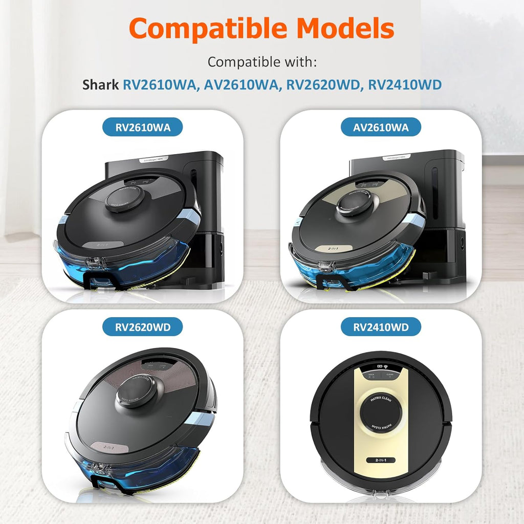 Shark Mop Pads Replacement - 4-Pack for RV2610WA, AV2610WA, RV2620WD | Includes Filters & Side Brushes