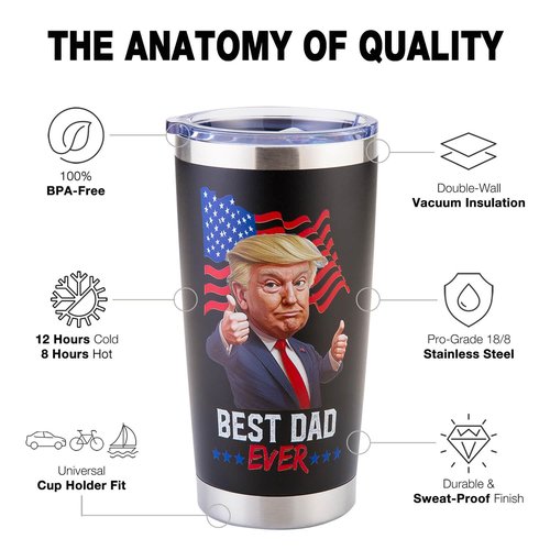Polmmys Gifts for Dad from Daughter, Son, Kids - Cool Birthday, Fathers Day, Christmas Gifts for Dad - Best Dad Ever Gift - Funny Dads Cup Tumbler Mug for Men, 20 oz Insulated Stainless Steel