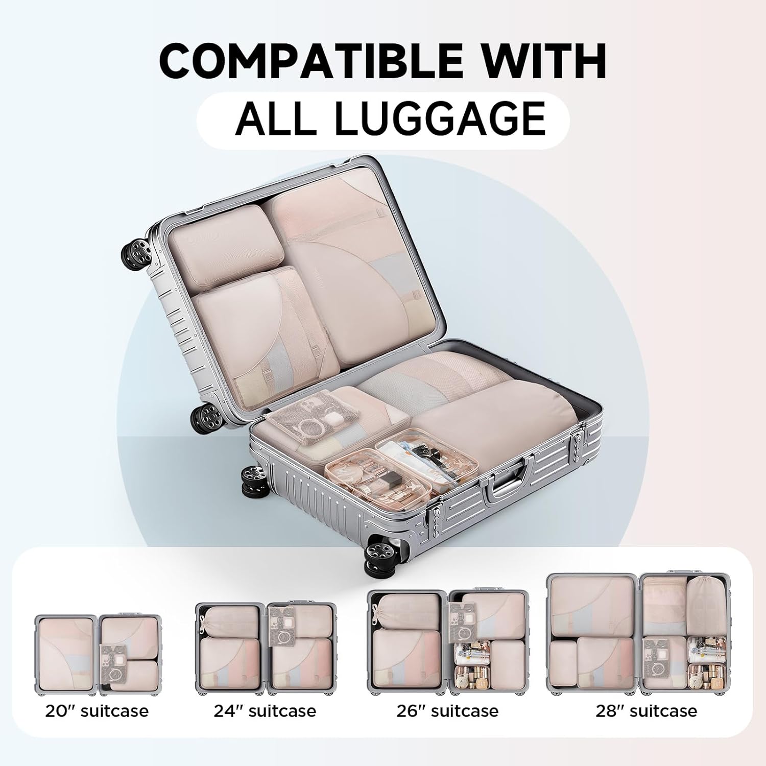 Skiennix 11-Piece Packing Cubes Set - TSA Approved Travel Organizers for Makeup & Toiletries | Beige