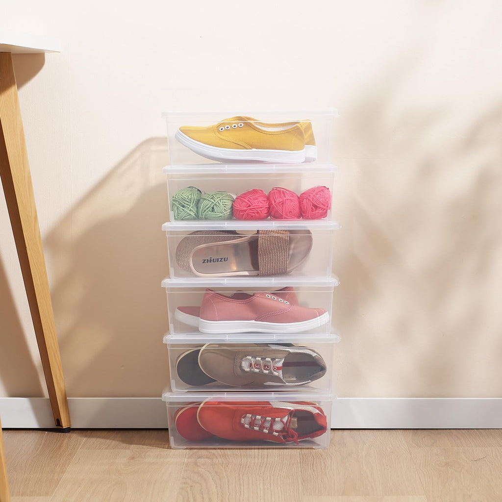 Novelinks 12 Pack Plastic Storage Bins - Stackable 6QT Clear Containers with Lids for Home & Office Organization