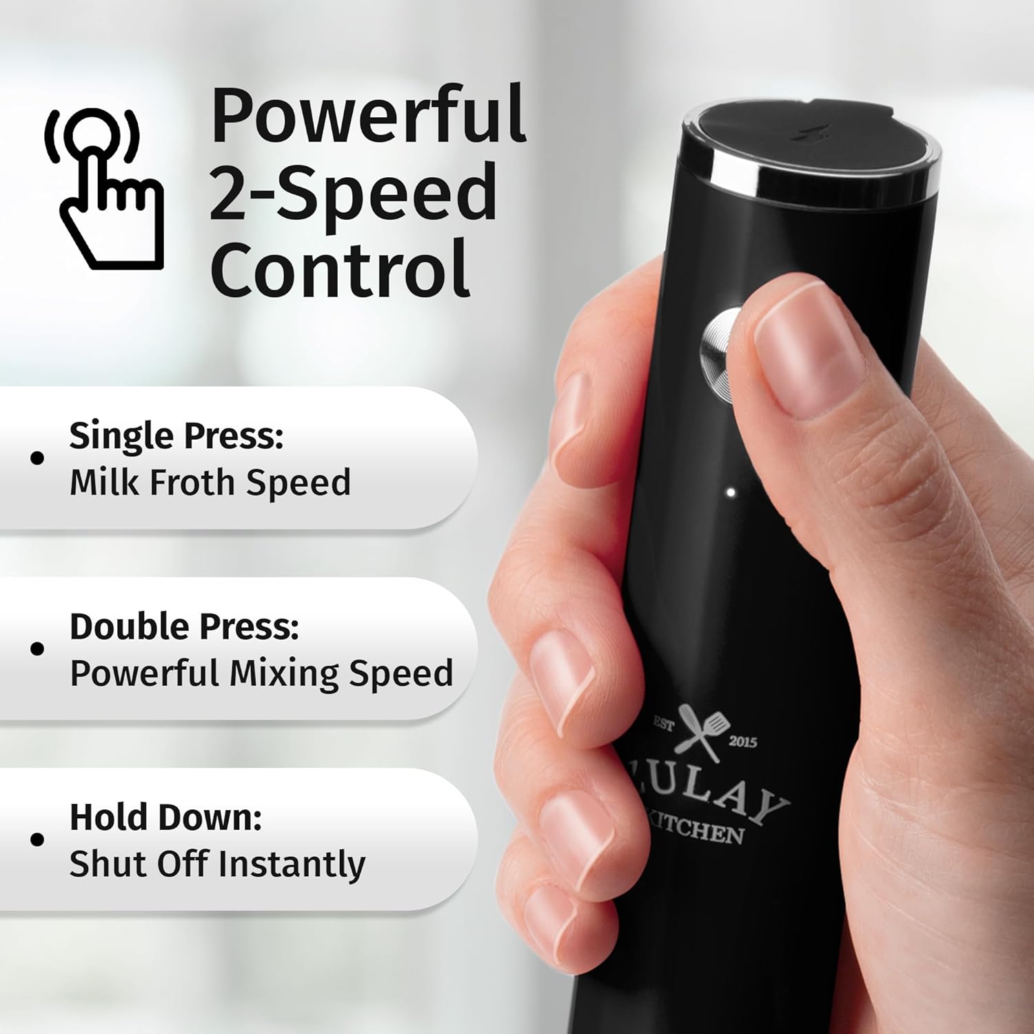 Zulay Kitchen Rechargeable Milk Frother - Powerful 2-Speed Motor, Waterproof, 2000mAh Battery | Perfect for Latte, Cappuccino & Matcha - Obsidian Black