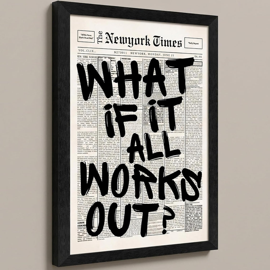 Skiennix 16X20 Inch Black Frame - Inspirational "What If It All Works Out" Canvas Wall Art | Motivational Decor for Bedroom, Dorm, Office