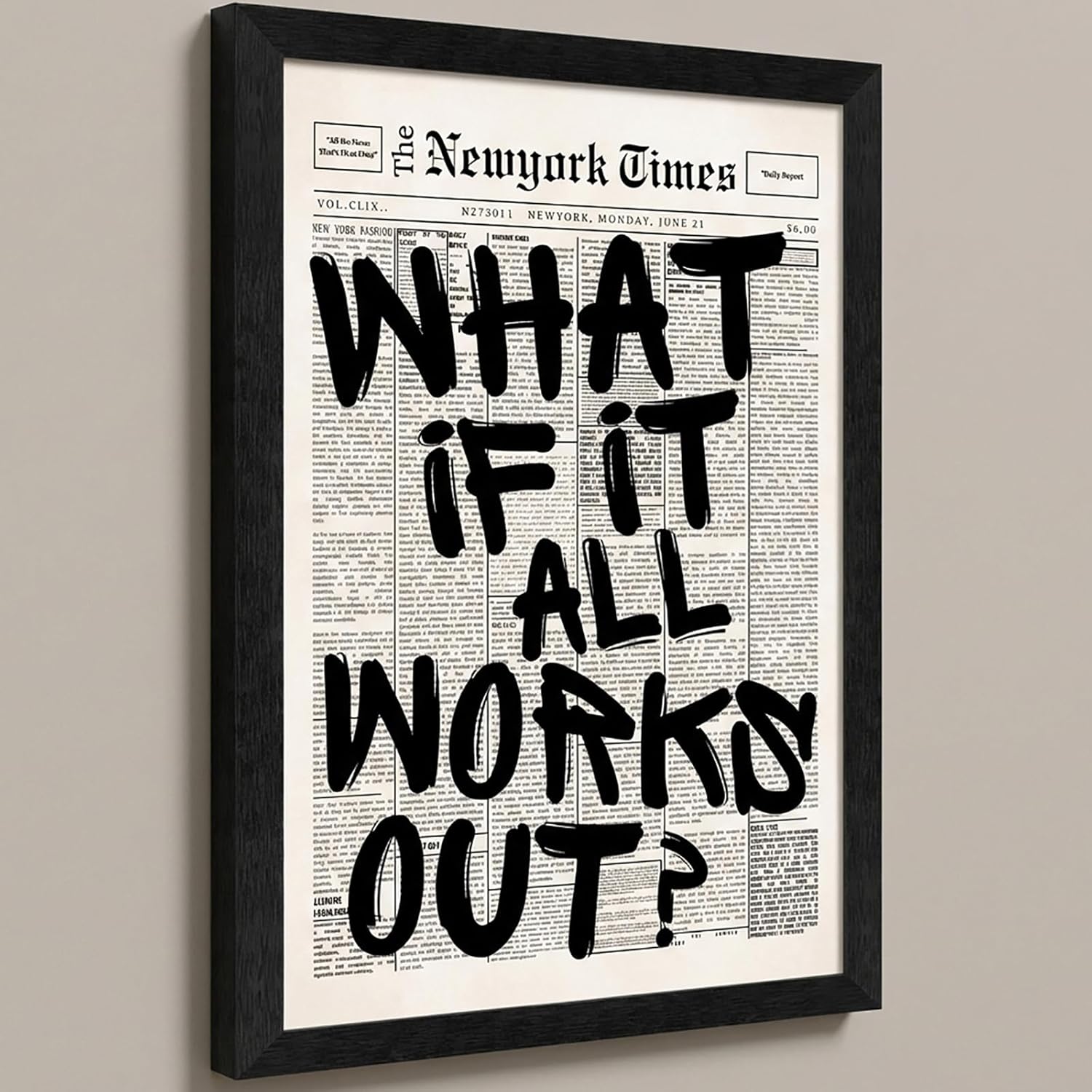 Skiennix 16X20 Inch Black Frame - Inspirational "What If It All Works Out" Canvas Wall Art | Motivational Decor for Bedroom, Dorm, Office