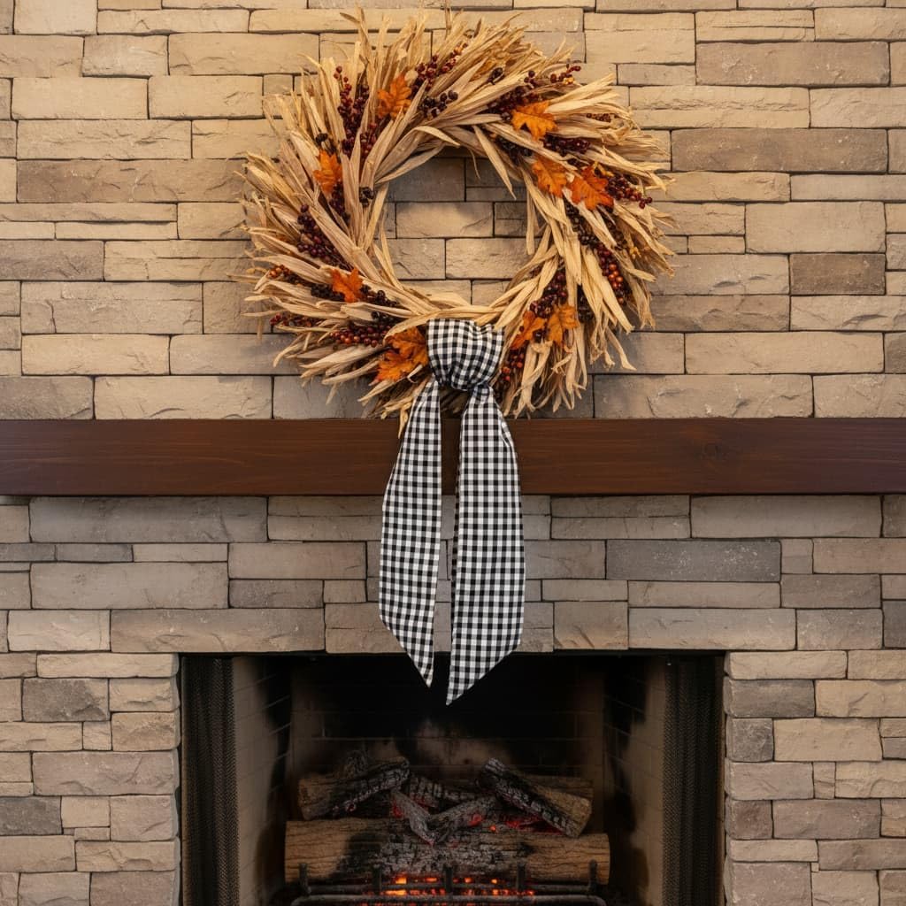 Skiennix Wreath Sash - Black White Checkered Plaid Bow Ribbon for Elegant Year-Round Home Decor (5.12" x 54.33")