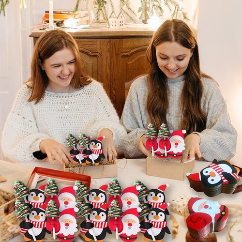 Christmas Lollipop Cards Santa Claus and Penguin Candy Holder, Sugar-Loaf Candy Gift Package Wrapping, Xmas Wedding Birthday Party Decorations, Candy Party Favors Greeting Cards for Kids (100PCS)