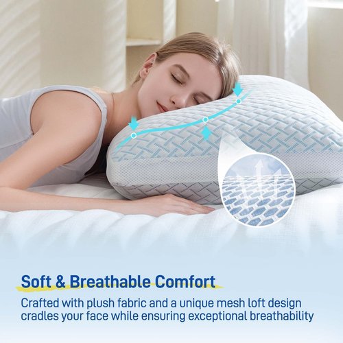 Alkyonos Shredded Memory Foam Cooling Soft Pillow Queen Size, Adjustable Hypoallergenic Hotel Quality Pillow for Back, Side and Stomach Sleeper, Viscose Derived from Bamboo, Oeko-TEX Certified
