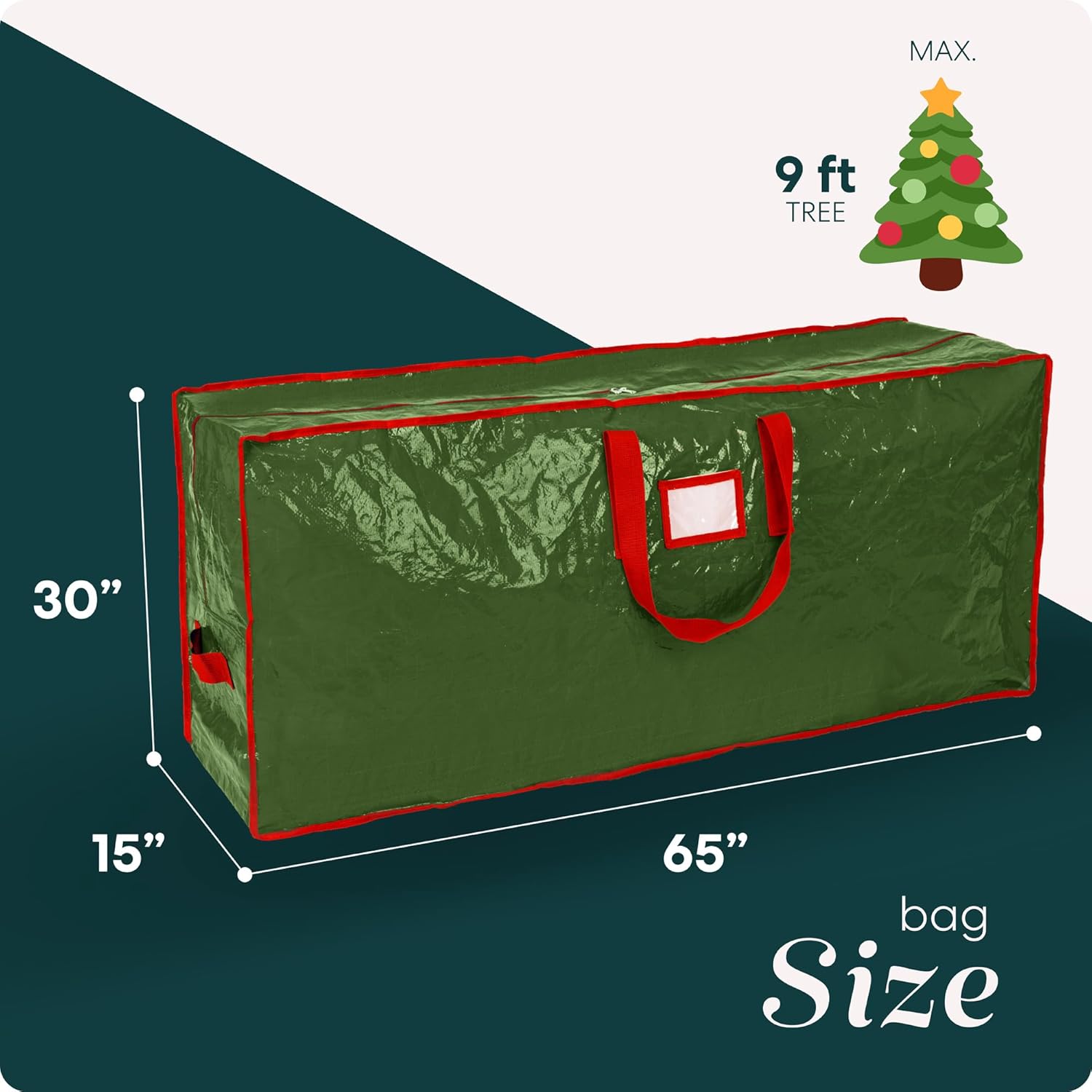 Regine Switzerland Christmas Tree Storage Bag - Durable Waterproof Zippered Bag for 9-Foot Trees | Protects Against Dust and Moisture (Green)