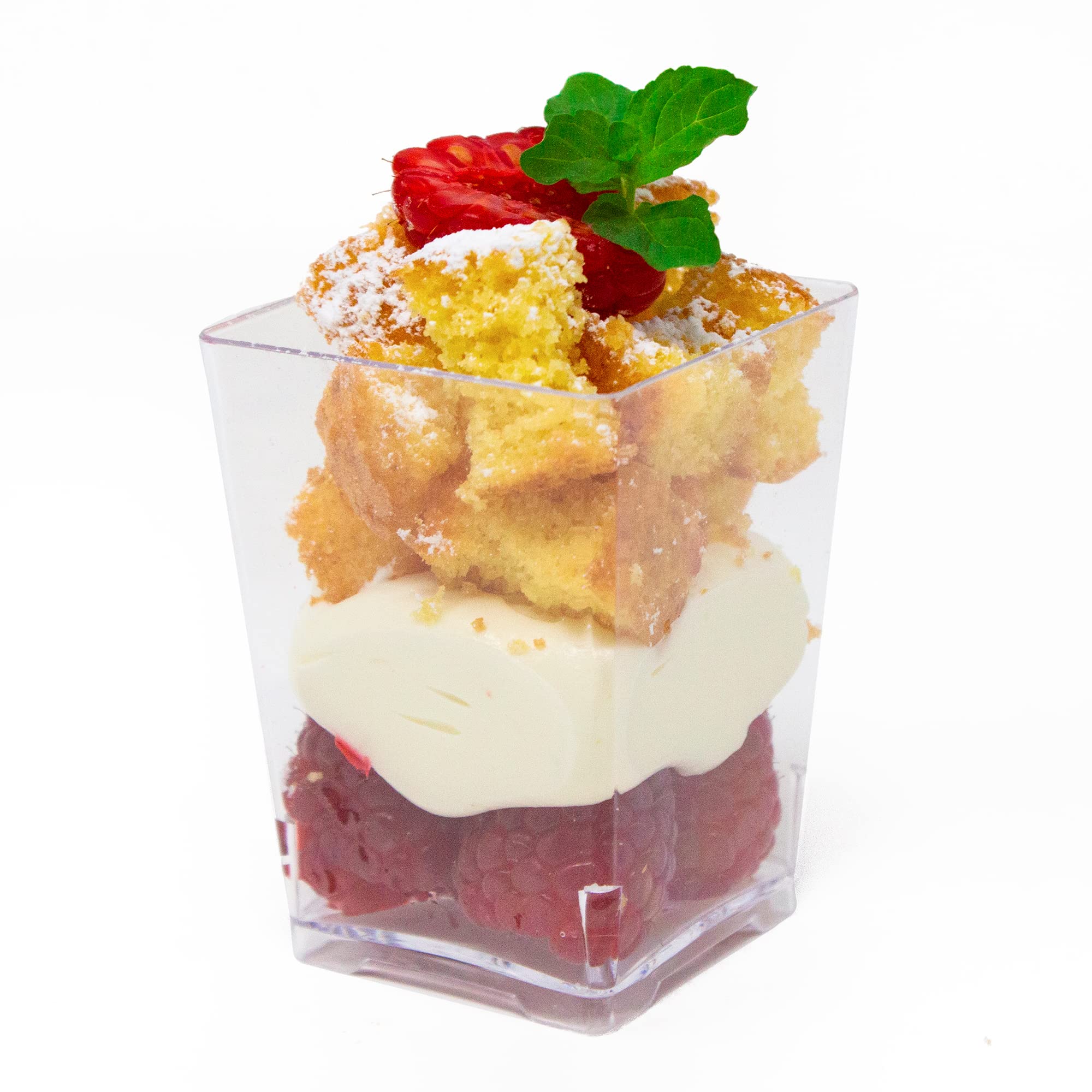 50 Pack 4 oz. Square Small Plastic Dessert Cup Hermes Professional-Grade Recyclable Transparent Disposable Party Cup for Parfait Desserts, Appetizers, and Events CMJJ