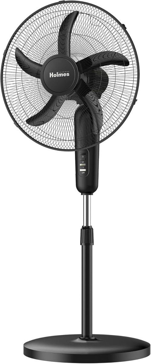 Holmes 18-Inch Oscillating Stand Fan - Powerful 3-Speed Airflow with Adjustable Height & 30° Tilt - Black
