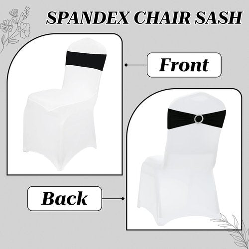MDS Spandex Chair Sashes - 150 Pack of Universal Elastic Stretch Bands with Buckle Slider - Black
