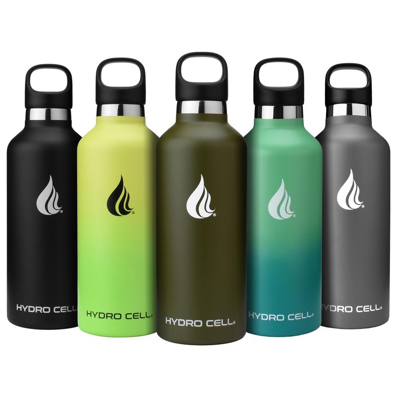 HYDRO CELL Stainless Steel Water Bottle with Straw & 2 Standard Mouth Lids (32oz 24oz 20oz 16oz) Keeps Liquids Hot or Cold w/Double Wall Vacuum Insulated Leak Proof Sport Design (Graphite/Black 32oz)