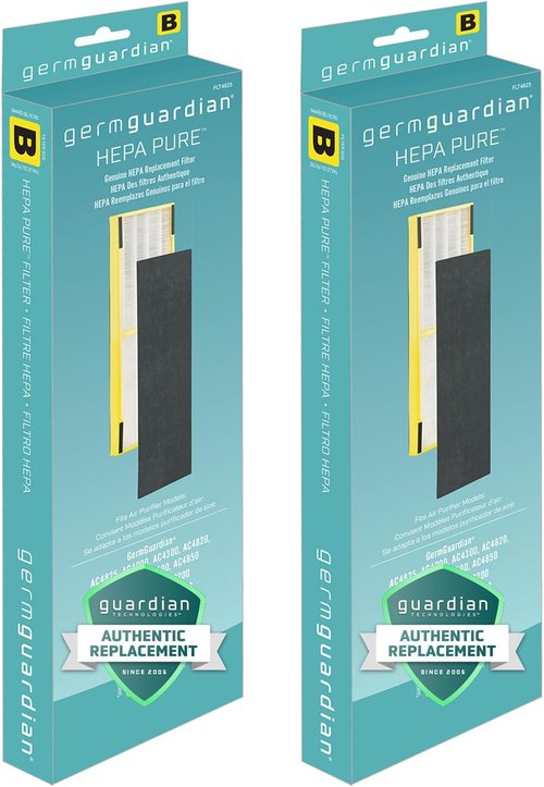 GermGuardian HEPA Air Purifier Filter B - Removes 99.97% of Pollutants | 2-Pack, Black/Yellow, Compatible with AC4825 & More