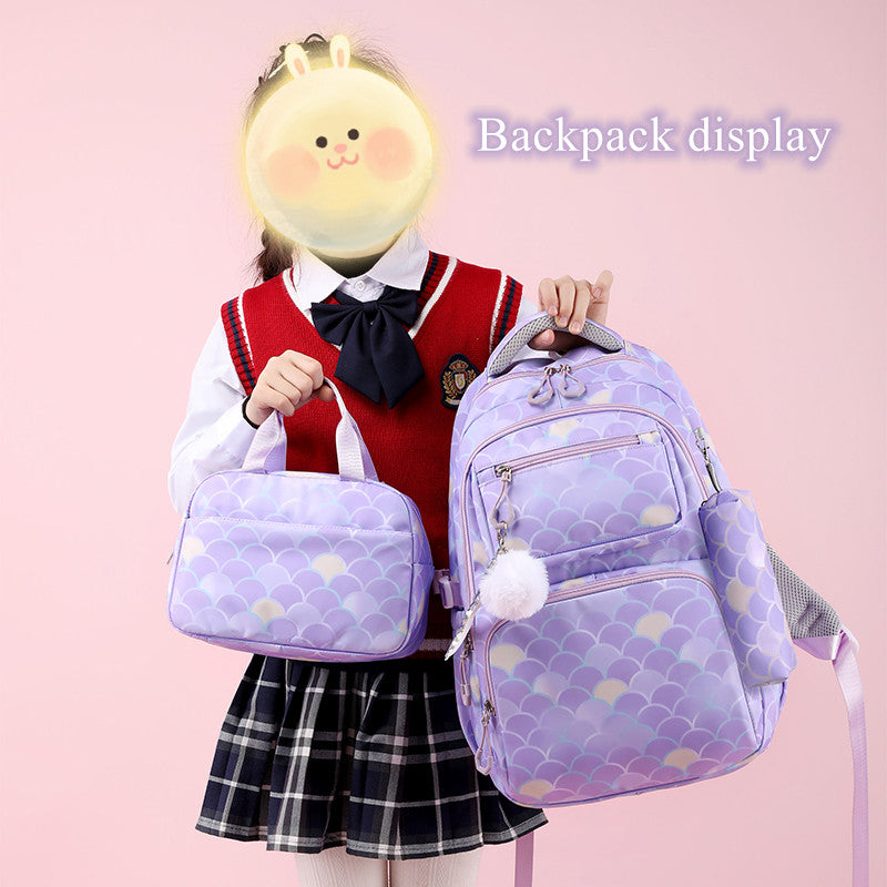 EKUIZAI 3PCS Mermaid Backpack for Girls Fish Scale Print Primary Bookbags set Girls Backpack with Lunch Box