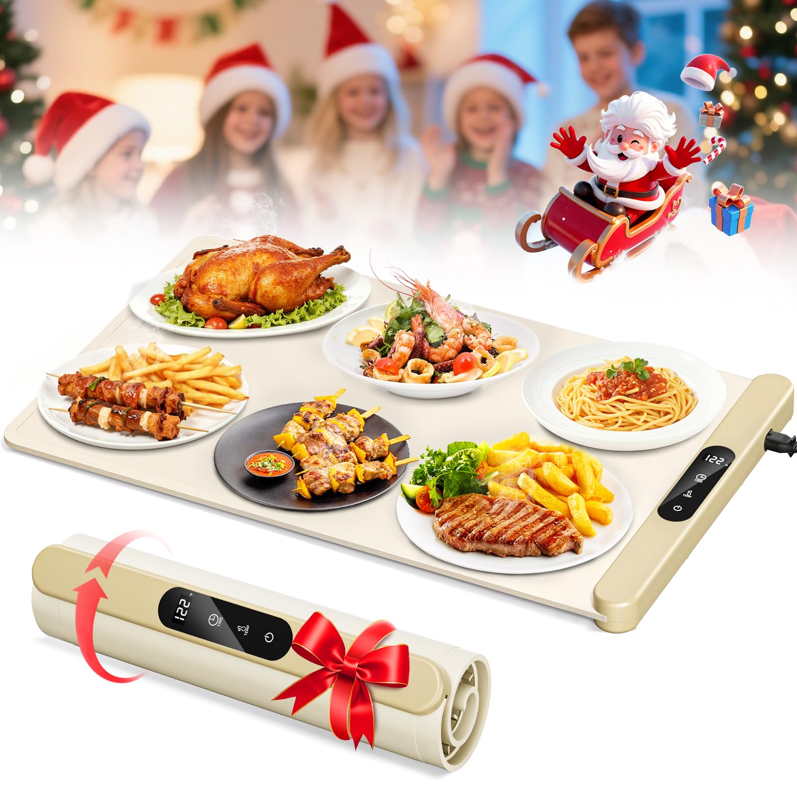 Food Warming Mat,Upgrade Fast Full-Surface Heating Mat, Electric Warming Tray with 6 Temperature and 6HoursTimer, Portable Rollable Food Warmer Perfect For Parties Buffet and Home Dinners