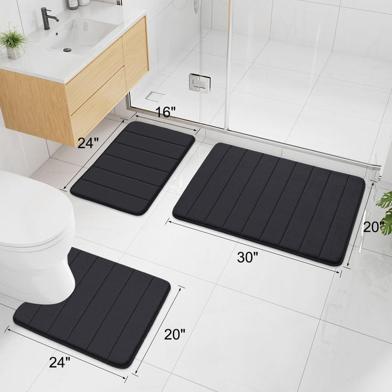 Buganda Memory Foam Bath Mat, 55" x 24", Ultra Soft and Non-Slip Bathroom Rugs, Water Absorbent and Machine Washable Bath Rug Runner for Bathroom, Shower, and Tub, Black
