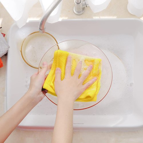 Homaxy Kitchen Dish Cloths - 100% Cotton Waffle Weave, Ultra Soft & Absorbent, 12x12 Inches, 6-Pack, Yellow
