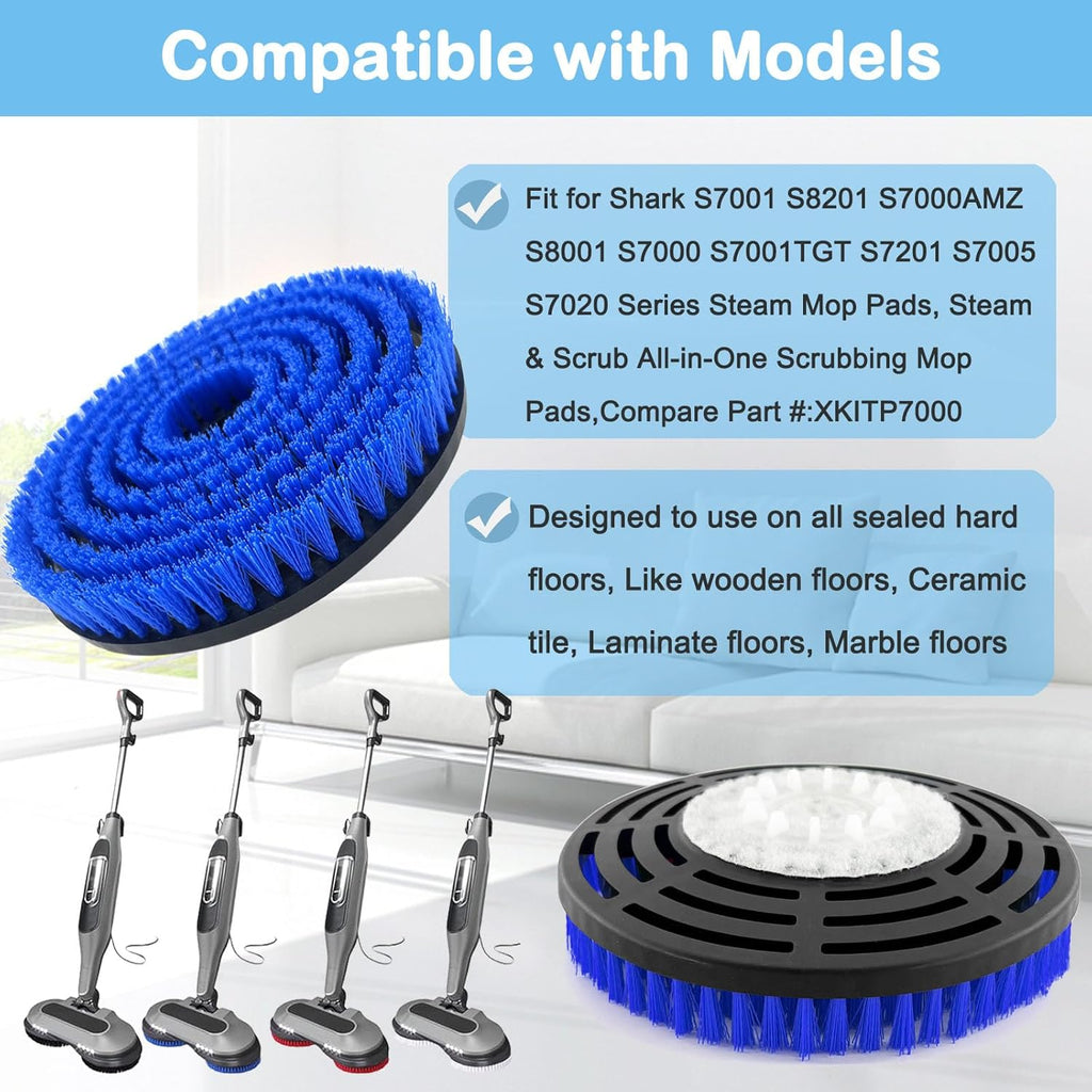 Shark S8201 Replacement Steam Mop Brush Heads - 2 Pack, Upgraded Washable Scrubbing Brushes, Blue