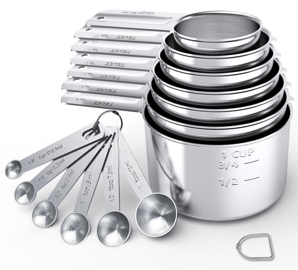 TILUCK Stainless Steel Measuring Cups & Spoons Set,Coffee Scoop Spoon,Kitchen Gadgets for Cooking & Baking,Set of