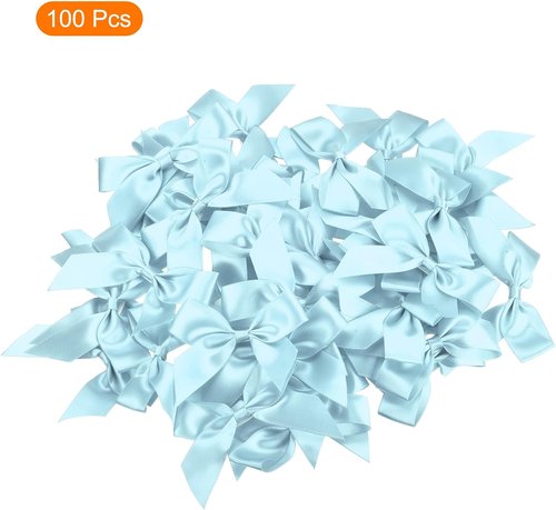 MECCANIXITY Mini Satin Ribbon Bows - 100 Pcs 2.5" Sky Blue Fabric Flowers for DIY Crafts & Parties